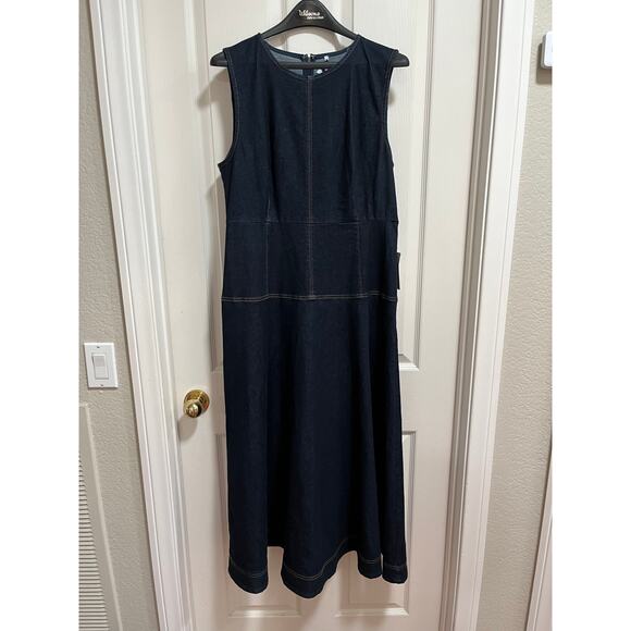 NWT Zoe and Claire Denim Midi Dress A-Line Dark Wash XL Long Modest Sleeveless - Picture 4 of 16